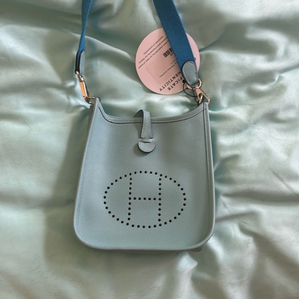 Hermes Evelyn’s TPM  BLEU Atoll with blue fabric contrasting strap. Auth